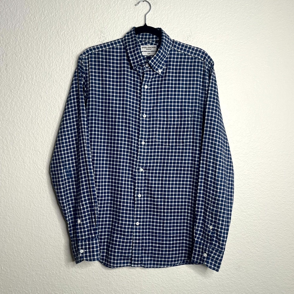 Men's Navy Check Button-Down Dress Shirt - Classic Fit